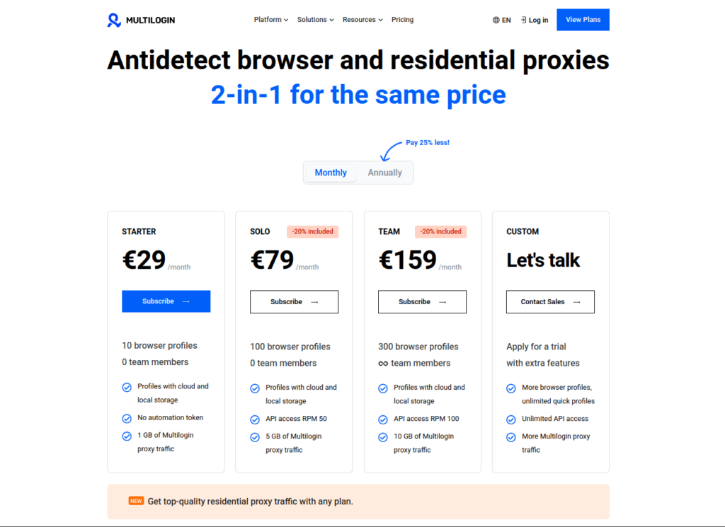 Multilogin.com pricing  - anti detect browser